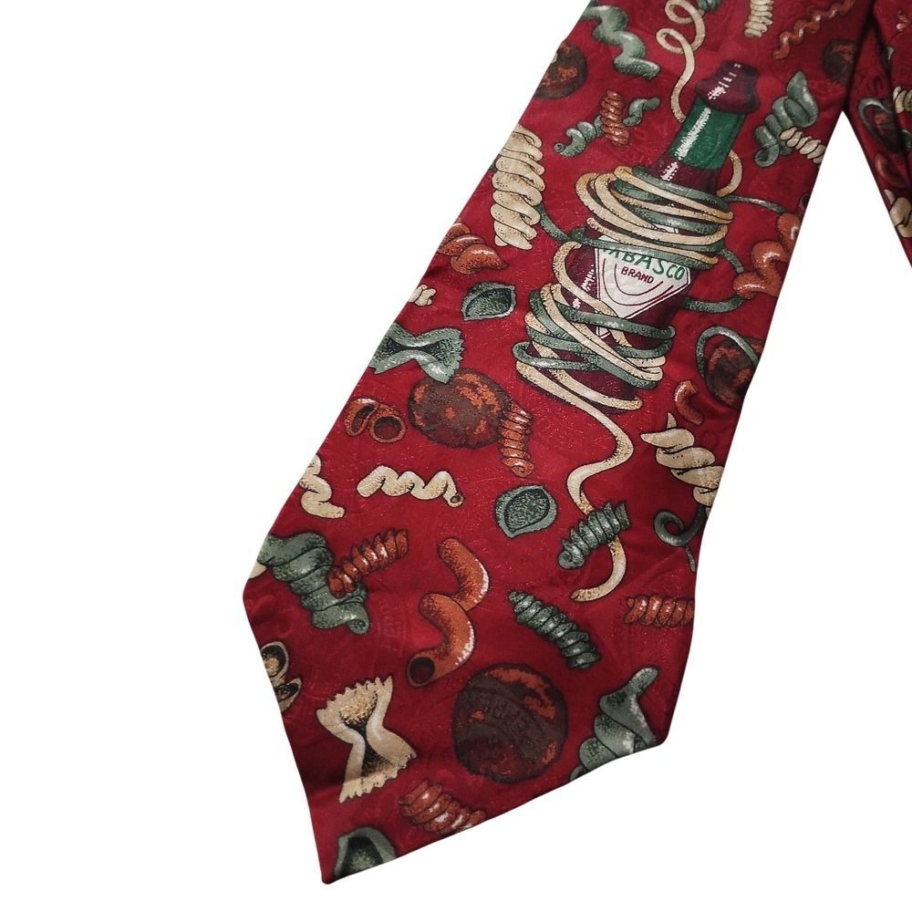 Tabasco Mens Silk Tie Red Pasta Hot Sauce Bottle Novelty Made in USA Necktie